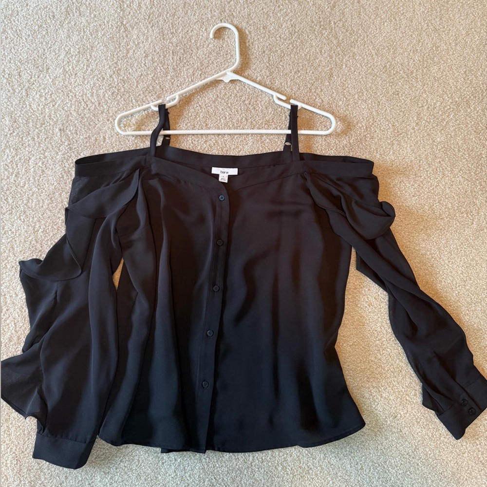 Bar III Black Off-the-Shoulder Long Sleeve Blouse